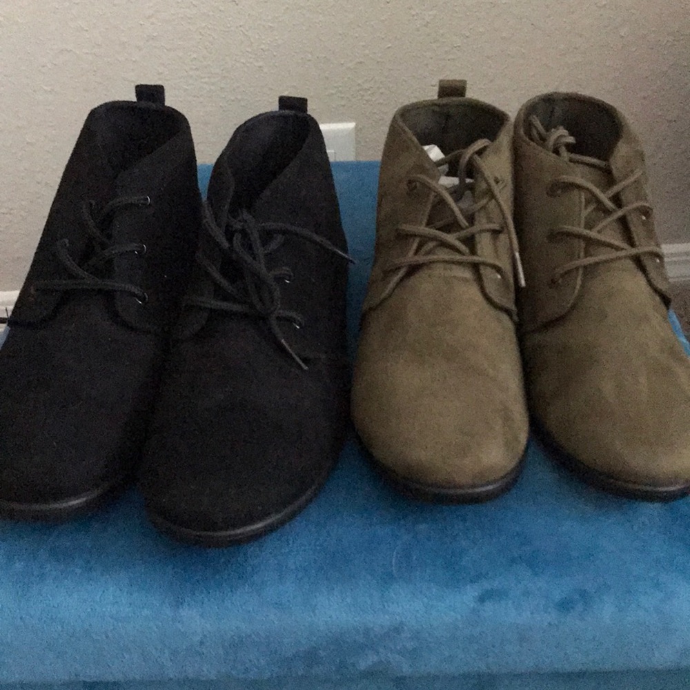 Black and green booties 2 pairs